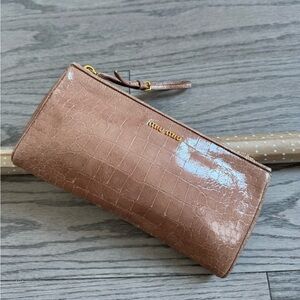 Miu Miu Croc Embossed Leather wristlet clutch